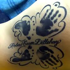 Ideas for baby footprint tattoos with birth details. 3 Baby Footprint Tattoo Ideas