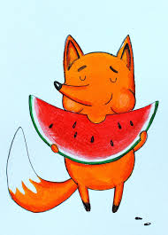 Fox Eating Watermelon Fox Illustration Fox Art Fox Drawing