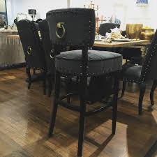 Noble Home Furnishings On Instagram Tia Bar Stool With Brass Ring Back Matching Dining Chair Pictured Behind Chair Pictures Home Furnishings Dining Chairs