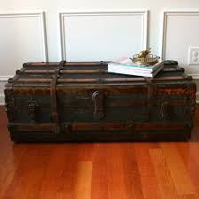 1940s periwinkle blue & black travel trunk with original tray, footlocker, coffee table trunk, steamer trunk, side table. Guest Picks Steamer Trunks That Go The Distance