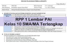 Contoh rpp 1 lembar mapel pendidikan agama islam dan budi pekerti download disini. Rpp 1 Lembar Pai Kelas 10 Sma Ma Terlengkap Antapedia Com