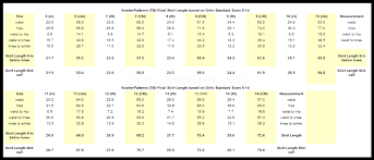 Size Charts Kosherpatterns