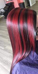 Dark Hair With Red Chunky Highlights Hair Inspo Color Hair Streaks Aesthetic Hair