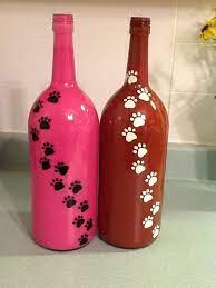 Wine Bottles Painted From Inside Out Paws Painted On Outside Of Bottle By Annmarie Noreika Wine Bottle Diy Crafts Glass Bottle Crafts Bottle Crafts