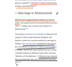 In islam, not every person consummates their marriage physically straight away; Islam Is The Most Feminist Religion Of All The Founder Of Islam Kills Saffiyah S Husband Suggest As If She Had An Option Her To Convert To Islam Have Sex With Her Tell Her
