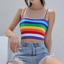 Women Girls Fashion Cute Colorful Rainbow Striped Crop Tops Sexy Short Tanks Wish
