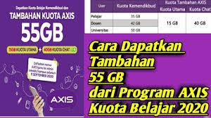 Axis merupakan salah satu provider yang banyak dipakai oleh masyarakat provider axis memberikan kuota gratis untuk penggunanya di hari khusus yaitu hari jumat saja. Cara Dapatkan Tambahan 55 Gb Program Axis Kuota Belajar 2020 Youtube