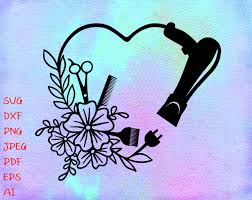 Floral Hair Dryer Heart Svg Filehairstylist Svgbeautician Etsy In 2020 Floral Hair Svg Vinyl Decals