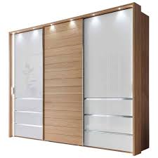 Moderne hochglanzfronten sind absolut pflegeleicht und daher in jedem schlafzimmer das ideale material für ihren kleiderschrank. 250 Cm Schlafzimmer Schrank Modern Aus Eiche Glas Weiss Mit Led Rai