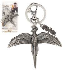 5.1 inch long, 10.6 inch height, 7.5 inch wingspan, velvet clay, acrylic paints. Harry Potter Fawkes The Phoenix Pewter Key Chain