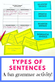 Kinds Of Sentences Sort Activity Declarative Interrogative Etc Kinds Of Sentences Writing Elementary School Elementary School Reading