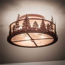 Install the correct size light bulb in the fixture's. Meyda Tiffany 219183 Tall Pines Rustic Rust Flush Mount Lighting Mey 219183
