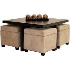 Club Coffee Table With 4 Storage Ottomans Chocolate And Beige Coffee Table With Seating Coffee Table Ottoman Table