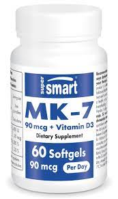 Amazon.com: Supersmart - 維他命K2 MK7 + D3 (美納酮7) 每天90 微克- 骨骼和心臟保健品- 免疫支持|  非轉基因和無麩質- 60 粒軟膠囊: 健康與家庭