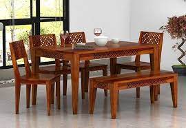 Cambrey 6 Seater Dining Set With Bench Honey Finish 6 Seater Dining Table Dining Table Setting Dining Table