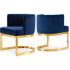 The only navy element at this living room is found at the single blue armchair that patterned with some gold accent on it. Meridian 718navy C Gianna Dining Chair In Navy Blue Velvet On Gold Base