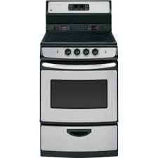 Ge 24 In 3 0 Cu Ft Electric Range With Self Cleaning Oven In Stainless Steel Ja624rnss The Freestanding Electric Ranges Self Cleaning Ovens Oven Cleaning
