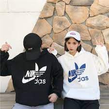 運動風 ペアルック パーカー 高校生 ナイダス インスタ流行りトレーナー 裏起毛 ナイキ アディダス コラボ パーカー通販 可愛い カップル向け ペアルック パーカー インスタ 流行り