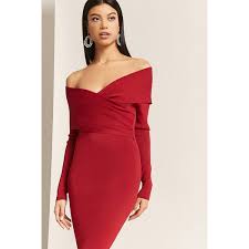 Forever21 Ribbed Off The Shoulder Midi Dress 58 Liked On Polyvore Featuring Dresses R Red Off Shoulder Dress Red Long Sleeve Dress Long Sleeve Maxi Dress