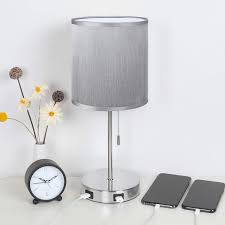 Looking for a good deal on lamp with plug and usb? Usb Grey Bedside Table Lamp Seealle Nightstand Desk Lamp With Grey Fabric Lampshade 2 Usb Fast Charging Port Convenient Pull Chain For Bedroom Living Room Amazon Co Uk Lighting