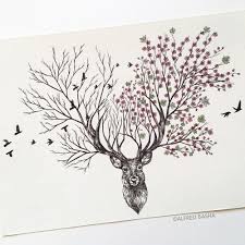 Round shape made of butterflies, leaves and different flowers. New Pen Ink Depictions Of Trees Sprouting Into Animals By Alfred Basha Colossal