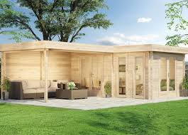 Sind sie auf der suche nach einer praktischen lagermöglichkeit für gartengeräte, gartenmöbel oder ähnlichem, wollen aber gleichzeitig ihren garten so richtig genießen können? 5 Eck Gartenhaus Lindau 40 Mit Anbau Flachdach Gartenhaus Gartenhaus Kaufen Gartenhaus