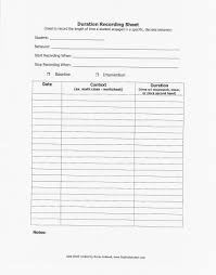 Duration Recording Sheet Recording Sheets Data Sheets