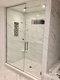 Frameless Shower Enclosure Door Panel Above Door Transom With Ladder Pull Furnished Frameless Shower Enclosures Bathroom Interior Design Shower Doors