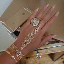 Golden Mehndi Tattoo Gold Henna Nail Accessories Hand Jewelry
