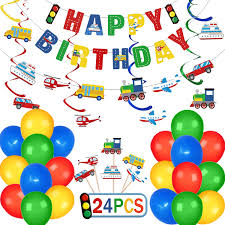 Maybe you would like to learn more about one of these? Amazon Com Transportation Birthday Decorations Party Supplies For Kids Boys With Happy Birthday Banner Car Bus Train Plane Ship Traffic Light Garland And Hanging Decorations 20pcs Party Balloons 24pcs Cake Toppers Toys