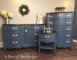 Painted Navy Blue French Provincial Dresser Set By A Pinch Of Rue Designs Https Www Facebook Com French Provincial Dresser Repurposed Furniture Dresser Sets