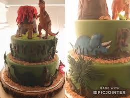 Birthday Cake Rice Krispie Treats Walmart Dinosaur Themed Birthday Cake Top Dinosaur From Walmart Toy Section Volcano Made From Rice Krispie Then Coated I Themed Birthday Cakes Candy Melts Cake Board