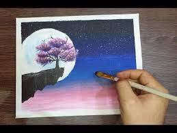 رسم شجرة الكرز تحت ضوء القمر رسم اكريليك youtube tree drawing drawings acrylic