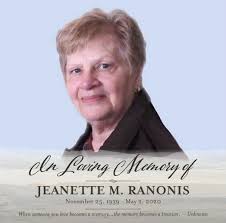 Obituary information for JEANETTE M. RANONIS