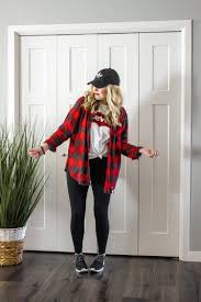 Black And Red Checkered Shirt Outfit Red Plaid Shirt Outfits Black Leggings Outfit Fall Black Tennis Shoes Outfit Athleisure Red Plaid Shirt Outfit Black Leggings Outfit Leggings Outfit Fall