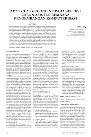 Perbedaan (kaitan) dengan tes inteligensi dan tes. Pdf Aptitute Test Online Pada Seleksi Calon Asisten Lembaga Pengembangan Komputerisasi