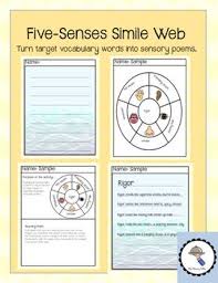 Five Senses Simile Webs And Poem Generator Vocabulary Words Sensory Language Simile