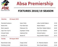 Dstv premiership, also known as south african premier division, absa premiership, is a professional football league in south africa for men. 2018 19 Absa Premiership Fixtures Confirmed Soccer24