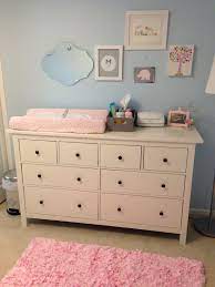 Light Blue Pink Nursery With Ikea Dresser As Changing Table Muebles Para Bebe Decoracion Cuarto Bebe Habitaciones Infantiles