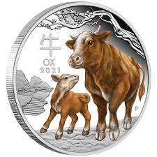 Year of the white metal ox: Australian Lunar Series Iii 2021 Year Of The Ox 1oz Silver Proof Coloured Coin The Perth Mint