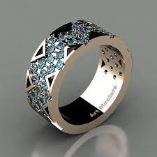 Mens Avant Garde 14k Rose Gold Blue Topaz Wedding Band Etsy Blue Topaz Wedding Men Diamond Ring Rings For Men