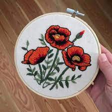 Red Poppy Flower Embroidery Poppy Embroidery Hoop Flower Etsy In 2020 Embroidery Flowers Embroidery Red Poppies