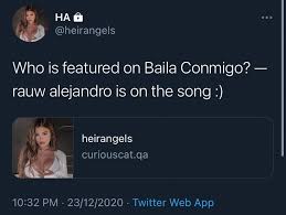 Rauw alejandro & selena gomez] bebé, no sé si hablas mucho español si entiende' cuando digo mi amor comernos sin entenderno' e' mejor solo tenemo' que gustarno' quieres que caiga en tentaciones mira cómo me pone ese acento que tienes no entiendo mucho, pero vente. Selena Gomez Worldwide On Twitter There Was A Rumor About Baila Conmigo Dance With Me By Rauw Alejandro Selena Gomez And Maluma The Reliable Insider Confirmed Some Info Https T Co Js5jngdb2j