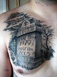 Raven tattoo designs are normally done with great artistic work and blends well with the various features it is combined with other features that make the raven tattoo unique and one of its kind. 50 Tombstone Tattoos For Men Memorial Stone Designs Neck Tattoo For Guys Tattoos For Guys Memorial Tattoos