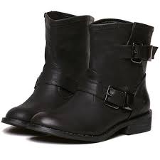 Black Ankle Boots No Heel Leather Pin On Boots