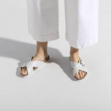 Birkenstock Arizona Washed Metallic Rose Gold Pin On Shoes