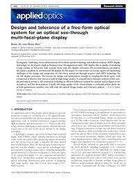 Pdf Design And Tolerance Of A Free Form Optical System For