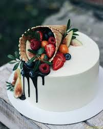 Simple Cake Decoration Cake Decoration With Ice Cream Cone And Fresh Fruits Cream Decoration Fresh Fr Fruit Cake Design New Cake Beautiful Birthday Cakes