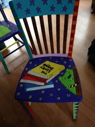 I Painted This Chair For My Librarian I Had Her Give Me Some Of Her Favorite Books And Used Them Throughout The Chair Painted Chairs Chair Painted Furniture