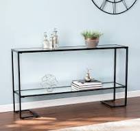 Southern Enterprises Ochila 52 in. Black Rectangle Glass Console Table with  Shelves HD530697